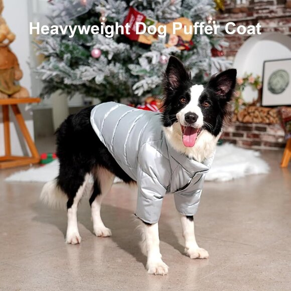 New Heavyweight Dog Puffer Coat Small New – Warm Winter Jacket Silver Gray M - Picture 3 of 4